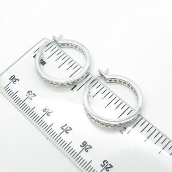 925 Sterling Silver White C Z Cluster All Around Eternity Hoop Earrings - Picture 3 of 9